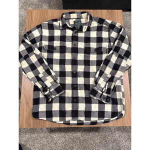 Woolrich Buffalo Plaid Flannel Shirt Mens Large L Black Cream Button Down Cotton